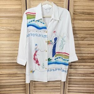 Napa Valley Colorful Graphic Button-Up Embroidered  Shirt Size 2X